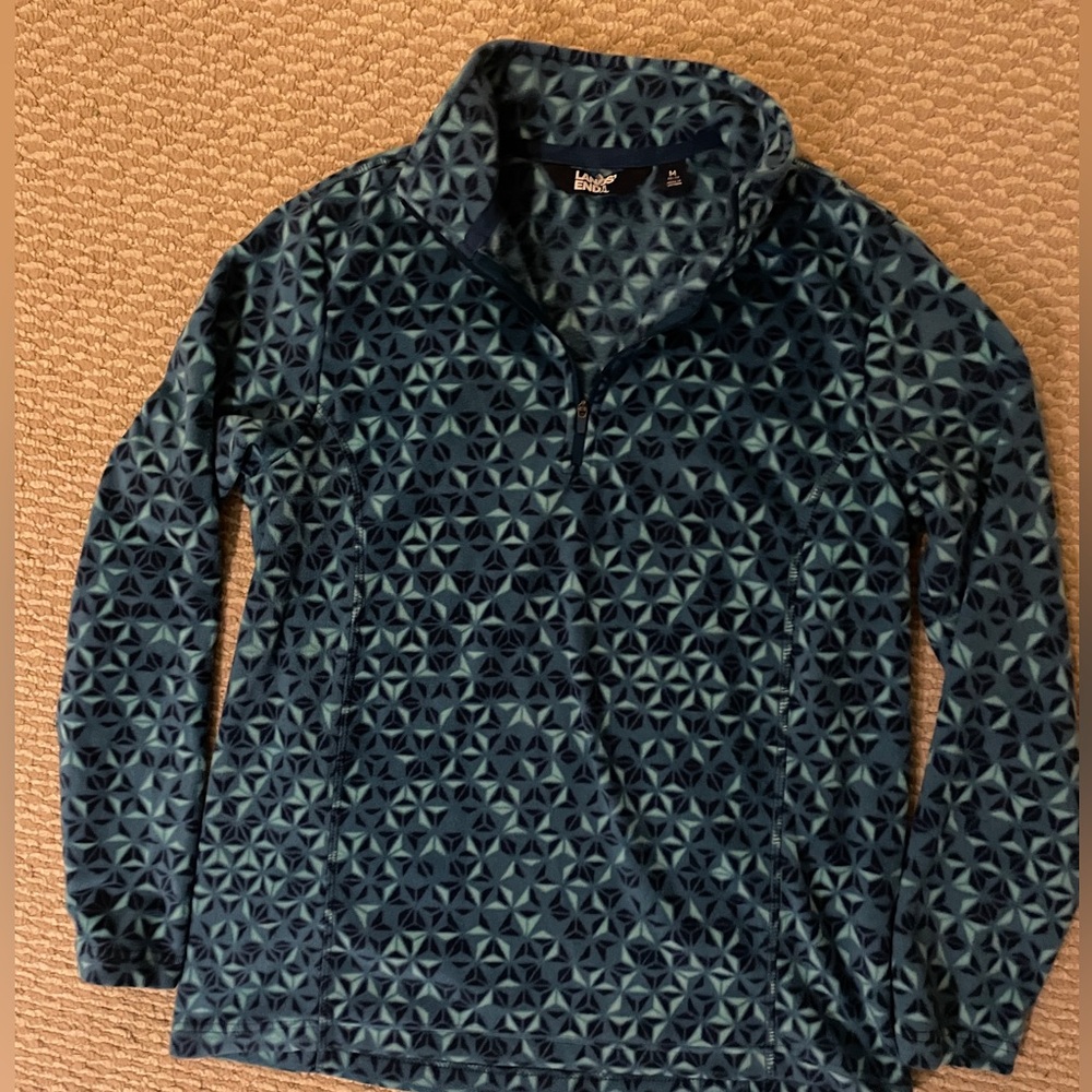 Lands' End Navy and Teal Patterned Fleece